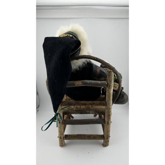 Rustic Santa Figurine on Wooden Chair with Gifts and Tree Decor - Picture 8 of 10